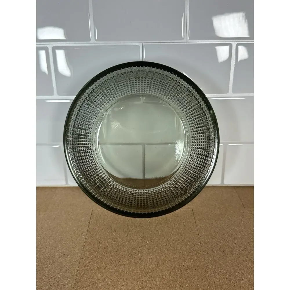 Vintage MCM smoky gray pressed glass serving bowl geometric diamond pattern